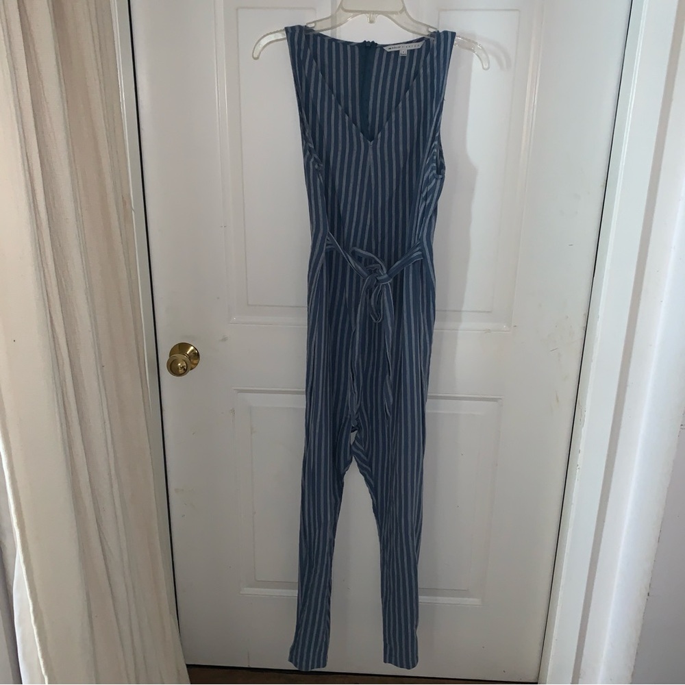 The Nines by HATCH Blue and White Striped Jumpsuit